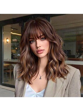 Women's Brown Parting Layered Hairstyle Curly Synthetic Heat Resistant Wigs